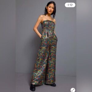 NWT $158 ANTHROPOLOGIE Samantha Shimmer Wide Leg  Jumpsuit. Size 2